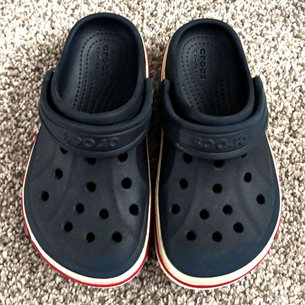 Crocs Kids Bayaband Clogs Navy Blue Red White Child Size 11 C11 Slip On
